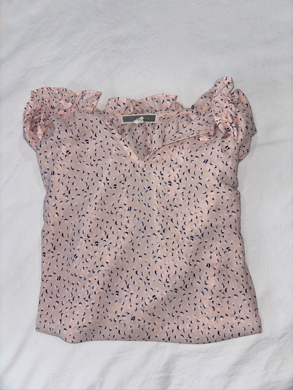 Pleione Pink V-Neck Ruffle Sleeve Camisole with Navy Dot Print